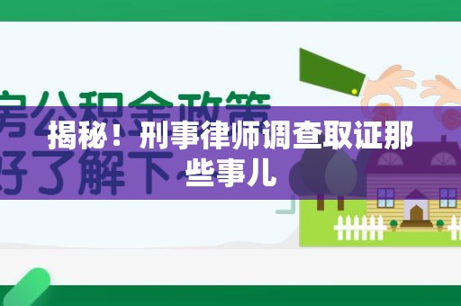 延平揭秘！刑事律师调查取证那些事儿